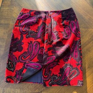 Talbots Red and Purple Velvet Paisley Skirt - Size 4p